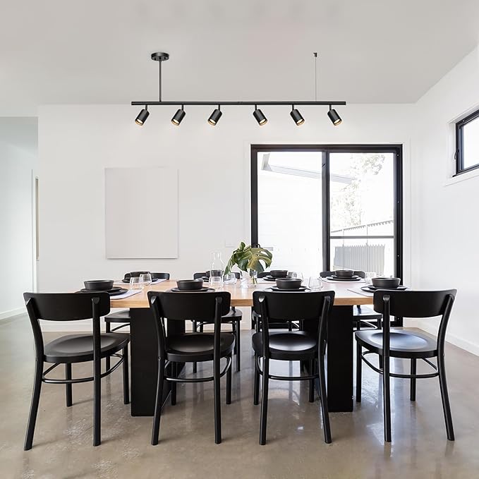 GLOBE Electric 64000123 55" 6-Light Adjustable Height Track Light, Matte Black, Pivoting Heads, GU10 Base Bulbs Not Included, Ceiling Light Fixture, Kitchen and Home Lighting Decor