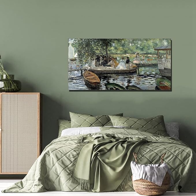 Home Office Decoration Impressionism La Grenouillere By Pierre Auguste Renoir Landscape for Living Room Dining Room Room Wall Decor Framed Large Size 20x40inch