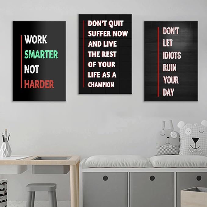 Inspirational Poster Wall Art 3 Pieces Motivational Quotes Picture Print on Canvas Inspiring Office Decor Painting Artwork for Modern Home Bedroom Classroom Office Stretched and Framed [48''Hx24''W]