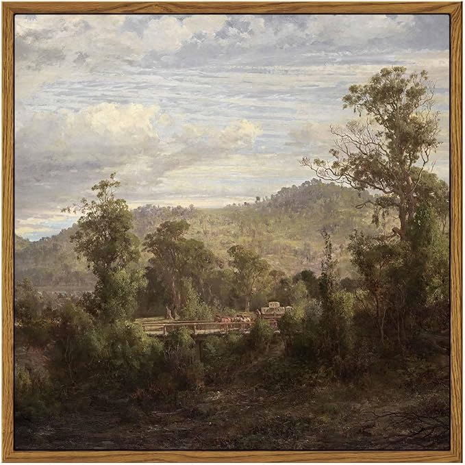 InSimSea Square Framed Canvas Wall Art, Vintage Nature Landscape Paintings, Retro Scenery Wall Pictures for Bedroom Bathroom Living Room, Canvas Prints Artwork, Home Decor 12"x12"