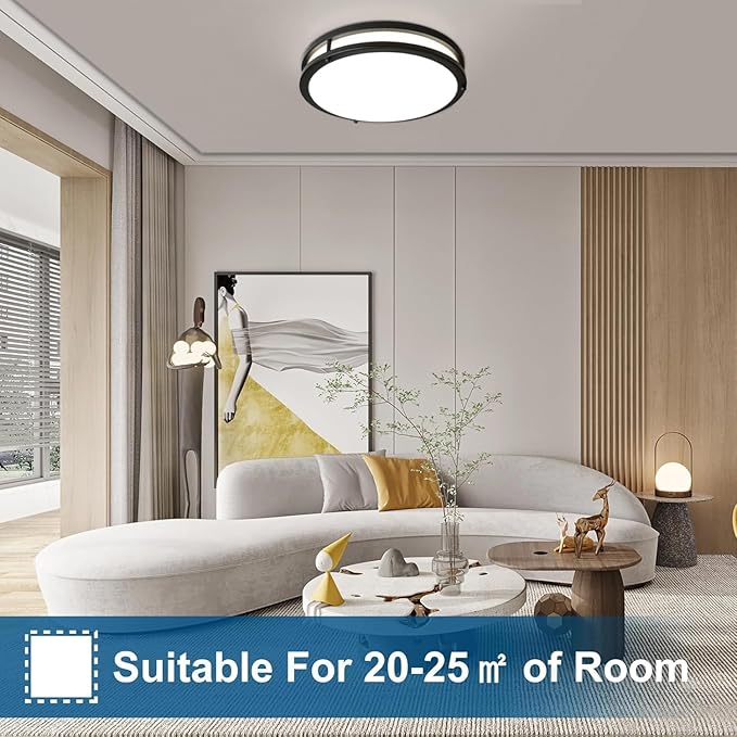 OOWOLF 2-Pack 36W 13inch LED Flush Mount Ceiling Light Fixture Dimmable Matte Black, Easy to Install LED Ceiling Lamp Fixture Without Flicker, Super Bright 3600LM 5000K Daylight White