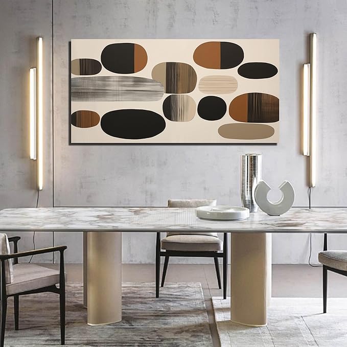 Prepeyssee Large Brown Abstract Wall Art for Living Room Geometry Black Boho Artwork for Bedroom Office Kitchen Modern Canvas Prints 29"x58"