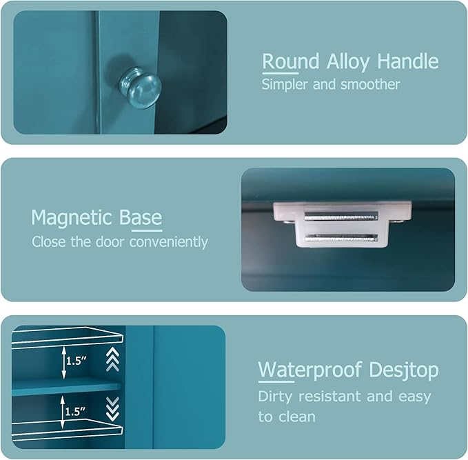 TaoHFE Turquoise Bathroom Cabinet - 2 Door Adjustable Shelves, Over The Toilet Storage, Wall Mounted Medicine Cabinet