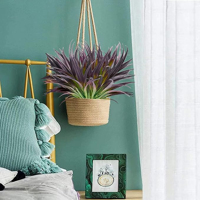 16pcs Artificial Plants Outdoor Flowers UV Resistant Fake Tall Grass Plants Faux Tropical Shrubs Plastic Greenery Bushes Front Porch Patio Garden Outside Decoration (Purple)