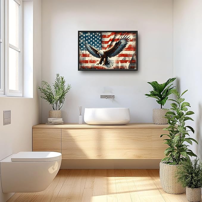 Flintis Large Bald Eagle Wall Art Eagle American flag Pictures Wall Decor Abstract Animal Canvas Painting Print Artwork Decoration Framed for Living Room Bathroom Master Bedroom Office 36L x 24W
