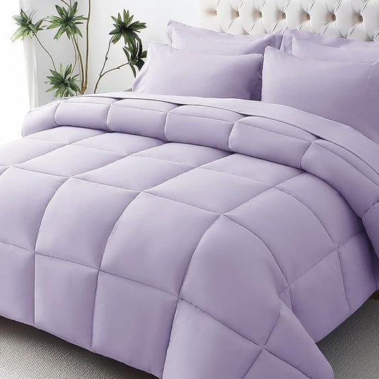 JOLLYVOGUE Queen Comforter Set, Ultra-Soft Bed in a Bag Queen Size 7 Pieces, Oeko-TEX Certified Bedding Set with Down Alternative Comforter, Sheets, Pillowcases & Shams, Lavender