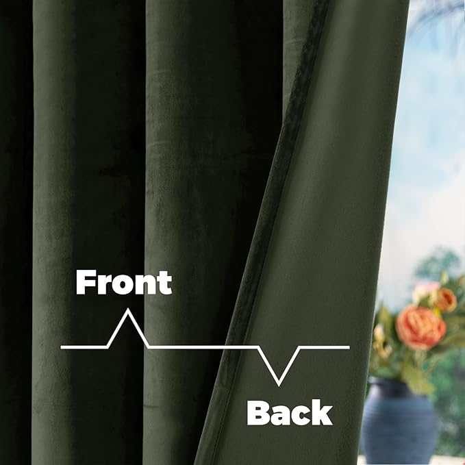 BGment Olive Green Velvet Curtains 108 Inches for Living Room, Thermal Insulated Blackout Curtains Room Darkening Drapes with Back Tab and Rod Pocket for French Door, Set of 2 Panels, 52 x 108 Inch
