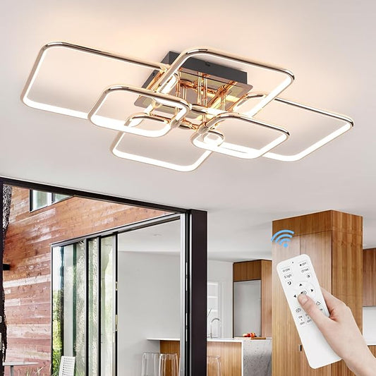 72W Modern LED Ceiling Light 6-Square Dimmable Ceiling Light Fixtures with Remote 3000K-6000K Gold Close to Ceiling Lights Flush Mount Ceiling Lamp for Bedroom Living Room Dining Room