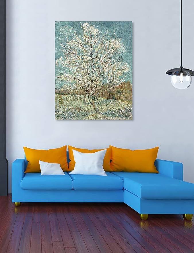 DECORARTS - The Pink Peach Tree, Vincent Van Gogh Art Reproduction. Giclee Print on Canvas. Wall Art for Home. 40x32