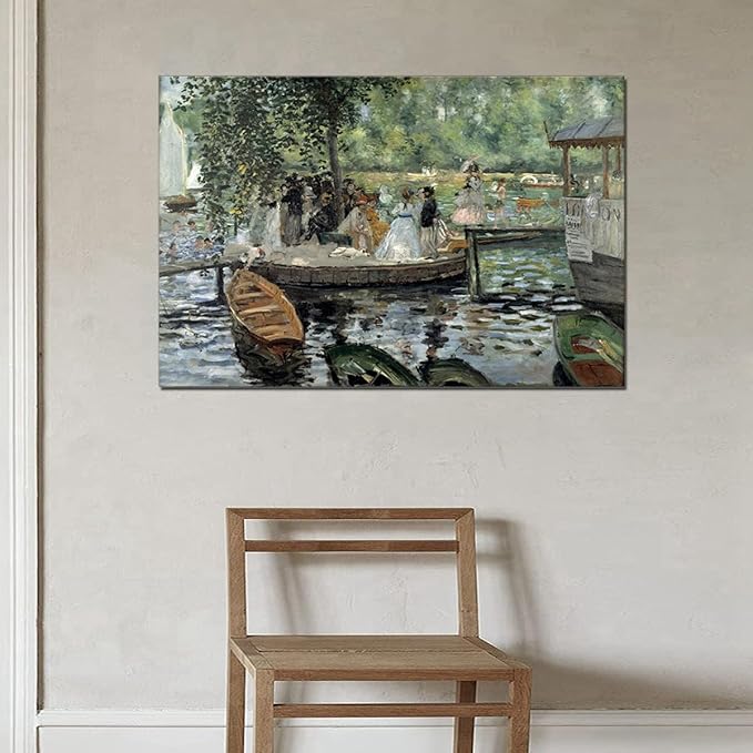 La Grenouillere By Pierre Auguste Renoir Modern Master Bedroom Decor Canvas Print Vintage Artwork Landscape Picture for Living Room Home Office Wall Decor Framed 24x36inch