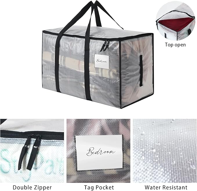 Heavy Duty 93L (24.5 Gallon) Stackable Storage Bins with Fully Openable Lids, Moving Bags Heavy Duty, Clear Plastic Totes for Moving Storage, Home Organization, Closet, Dorm Room. 2 Pack