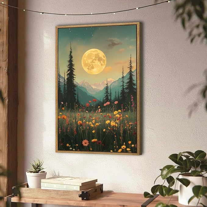 ANHUIB Large Wildflower Wall Art Mountain Floral Wall Decor Pine Tree Paintings Set of 3 for Living Room Bedroom Dining Room 16x24 Inch