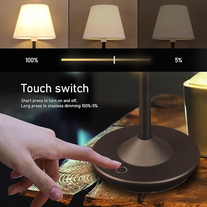 Cordless Table Lamp Portable Small LED Touch Lamp with Dimmer, 18" 2700K Rechargeable Battery Light for Bedside, Dining Room, Bedroom Lamp, Patio, Bar, Night Light, Bathroom (Sand Black)