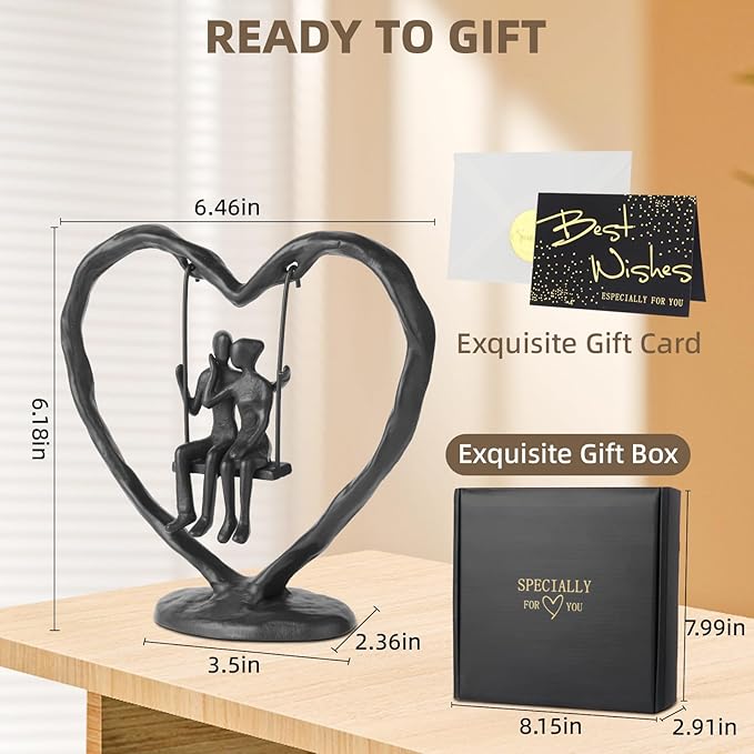 Iron Anniversary Wedding Gift for Her Wife Him and Couple,Iron Heart Statue Decoration Gifts,Heart Sculpture,Heart Figurine，Couple Figurine Statue,Valentine's Day Birthday Gifts