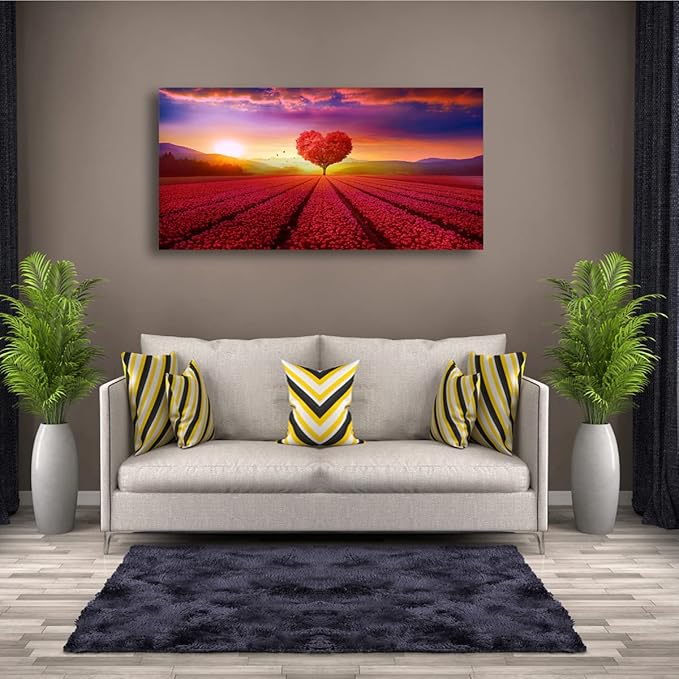 Tree of Life Wall Art Canvas Prints Natural Landscape Pictures Home Decor Red Heart Tree Paintings for Living Room Bathroom Bedroom Kitchen Decorations 20x40 Wooden Framed Artwork Easy Hanging