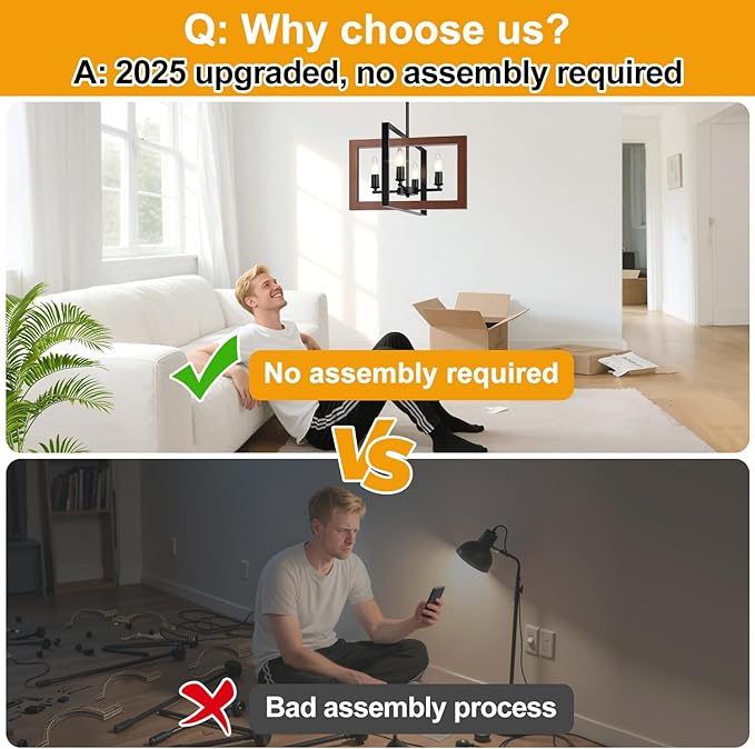 17" Farmhouse Reddish Brown Wood Chandelier, (4-Light, 17-Inch), Rustic Dining Room Light Fixtures Over Table, Adjustable Hanging Light Fixture for Kitchen, Living Room, Foyer, Entryway