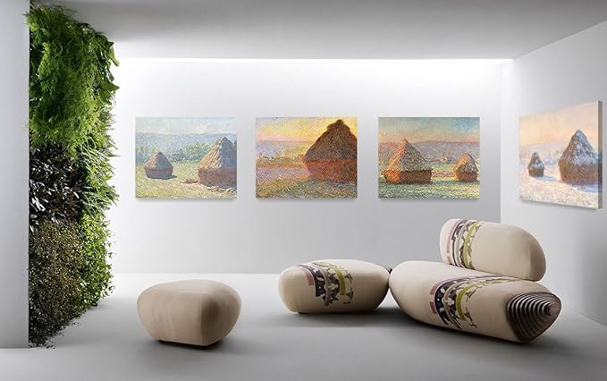 DECORARTS - Haystacks Series Series(Quadruple), Claude Monet Art Reproduction. Giclee Canvas Prints Wall Art for Home Decor 24x30, 4pcs/set