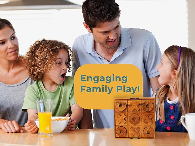 BSIRI Wooden Tic Tac Toe Game - Brain Teaser Puzzles for Adults and Unique Gifts for Kids, Coffee Table Decor Living Room Decor Modern Wood Decor, Classic Board Games for Family (5.5 Inch)