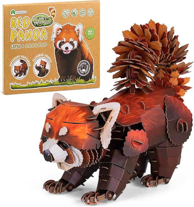 STEM Toy Eco-Friendly Learning Toy for Kids Ages 7 and Up - 3D Paper Puzzle Perfect for Birthdays, Christmas, and Holiday Gifting(Red Panda)