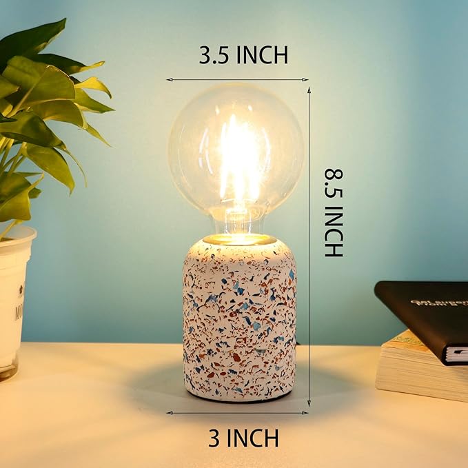 Mini Modern Stained Concrete Bedside Table Lamp, 3.5 x 3.5 x 8.5 Inch Nightstand Lamps, with Spherical Bulb Round Side Table Lamp for Bedroom Living Room Entryway Table Lamps