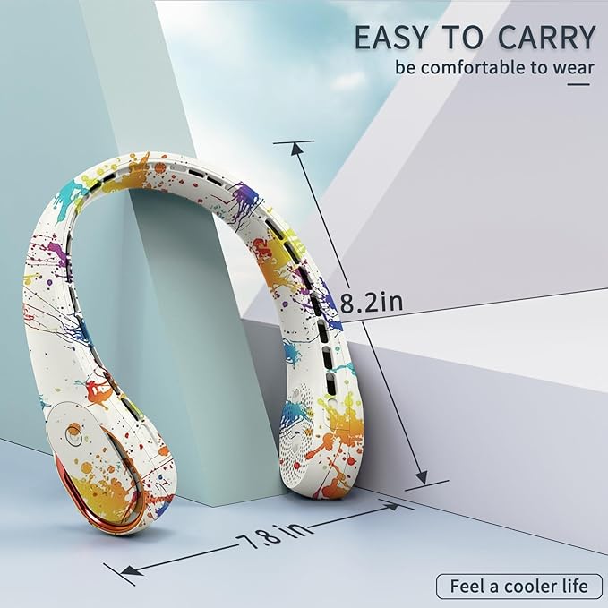 Neck Fan, Bladeless Neck Fan, USB Rechargeable Personal Fan, 4000 mAh Battery Operated Wearable Fan, 3 Speeds Adjustable,Faster Cooling, Ultra Quiet, Suitable for Home, Office, Travel, Sports