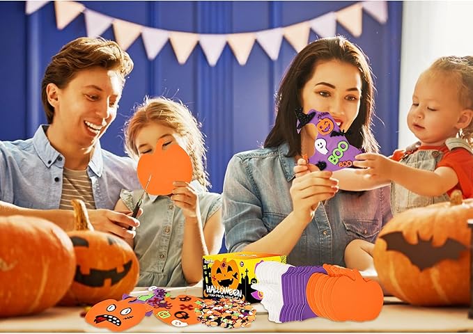 Max Fun 302PCS Halloween Crafts for Kids, Halloween Activities Foam Pumpkins for Crafts Stickers Gift Kits, DIY Art and Craft Set for Holiday Classroom Decorations Party Favors Supplies