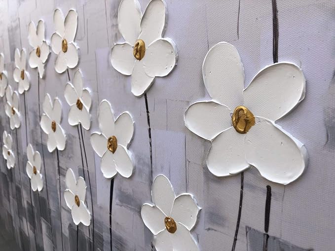 Yihui Arts Abstract Floral Oil Paintings on Canvas Extra Large Hand Painted Modern Stretched Contemporary Wall Art Flowers Artwork for Living Room Home Decorations