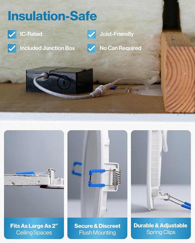 Sunco 6 Pack 4 Inch LED Recessed Lights, Slim Canless Ceiling Lighting, 650 LM, 10W (60W Equivalent), 5000K Daylight, Dimmable, Wafer Thin, Ultra Thin with Junction Box ETL.