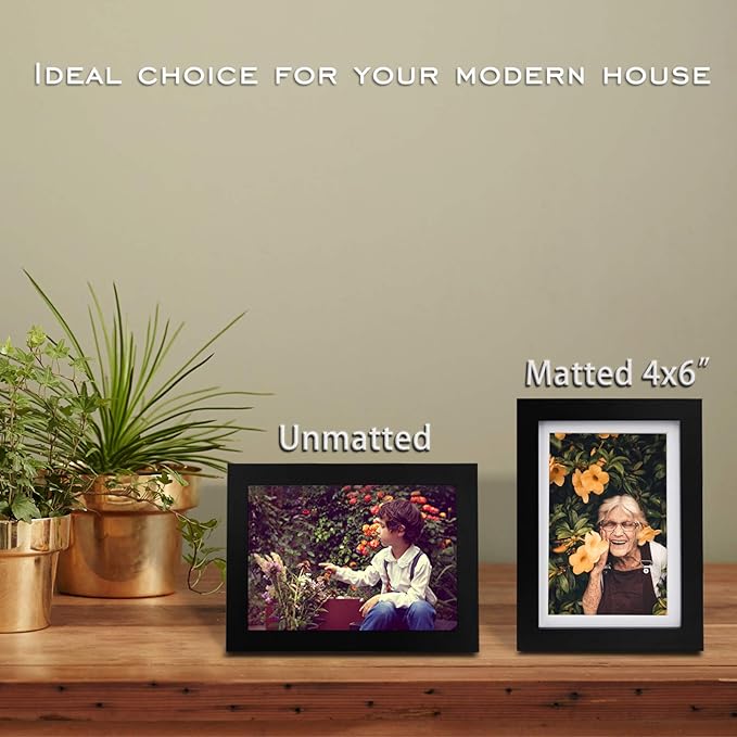 Egofine 5x7 Picture Frames Set of 4, Made of Solid Wood Covered by Plexiglass 3.5x5 and 4x6 with Mat or 5x7 without Mat, for Table Top Display and Wall Mounting Photo Frame Black