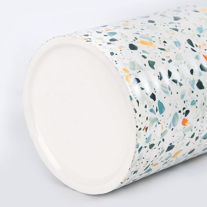 Kitchen Utensil Holder,7.2″Extra Large Stable Terrazzo Marble Pattern Ceramic Utensil Crock,Utensil Organizer for Countertop,Kitchen Decor,Utensil Holder for Housewarming,Wedding Gift Blue