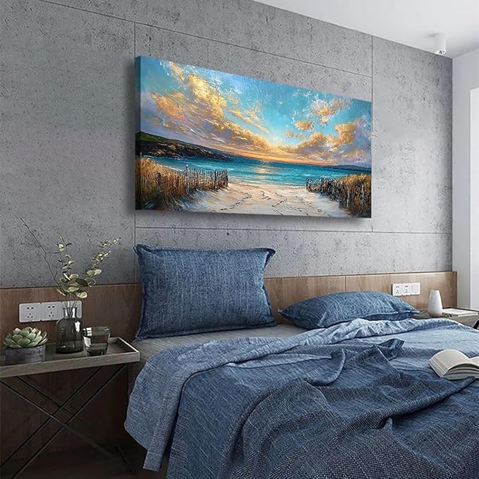 Beach Coast Pictures Canvas Wall Art for Living room Office Bedroom Wall Decor,Ocean Wall Art Print Paintings Modern Abstract Scenery Artwork Waterproof Ready to Hang-20x40inch