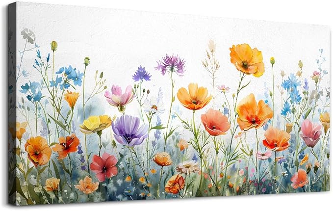 Wapluam Vintage Wildflower Canvas Prints Painting Large Wall Decor For Living Room Wall Art For Bedroom Office Decoration Flowers Artworks Pictures Ready To Hang Modern Minimalism Framed Home Decor