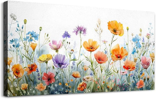 Wapluam Vintage Wildflower Canvas Prints Painting Large Wall Decor For Living Room Wall Art For Bedroom Office Decoration Flowers Artworks Pictures Ready To Hang Modern Minimalism Framed Home Decor