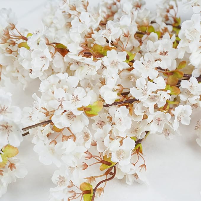 Uieke Silk White Cherry Blossom Branches, 39.3in Artificial Cherry Blossom Stems, Fake Plum Blossom Flowers Arrangement for Wedding Home Decor, Set of 8