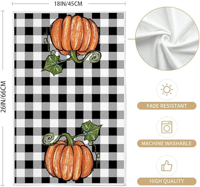 ARKENY Pumpkin Fall Kitchen Towels Set of 2,Maple Leaves Autumn Dish Towels 18x26 Inch,Farmhouse Home Indoor Thanksgiving Harvest Seasonal Vintage Decorations AD002