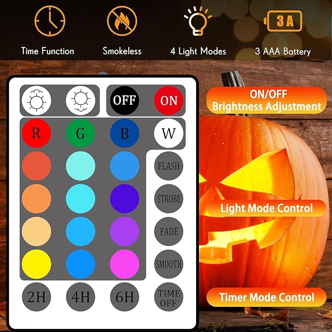 Halloween Pumpkin Lights with Timer Remote, Battery Operated RGB Pumpkin Lights Flickering Flameless LED Candles Halloween Decor Jack-O-Lantern Decorations