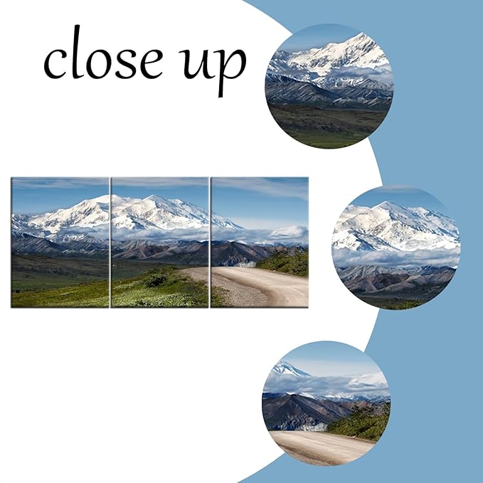 Landscape Canvas Wall Art Mountain Winter Snowscape Blue Sky Posters Print Modern HD Nature Picture Painting Artwork for Home Bedroom Bathroom Office Wall Decoration Ready to Hang [36''Wx 16''H]