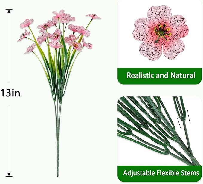 24 Bundles Artificial Flowers for Outdoors, Realistic Fake Silk Flowers for Outside Decoration, No Fade Faux Plants Outdoor Planter Window Box Porch Patio Decor(Pink)
