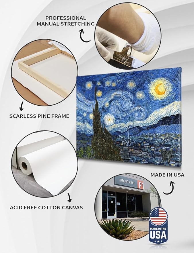 DECORARTS - Starry Night, Vincent Van Gogh Art Reproduction. Giclee Canvas Prints Wall Art for Home Decor 30x24