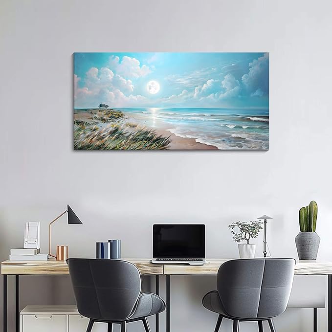 YCPRIMER Ocean Sand Wall Art Sea Beach Picture Tropical Beach Painting Modern Blue Artwork Sunset for Living Room Bedroom Dinning Room Home Office Wall Decor