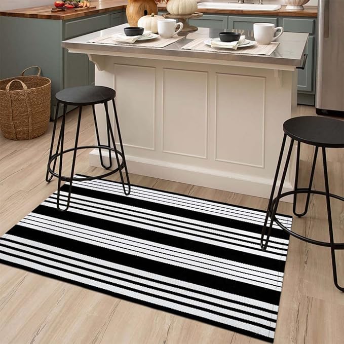 OJIA Fall Front Door Mats Outdoor 27.5x43 Inches, Black and White Outdoor Rugs Cotton Woven Front Door Rug Machine Washable Layered Doormats for Porch/Farmhouse/Kitchen/Entryway/Patio