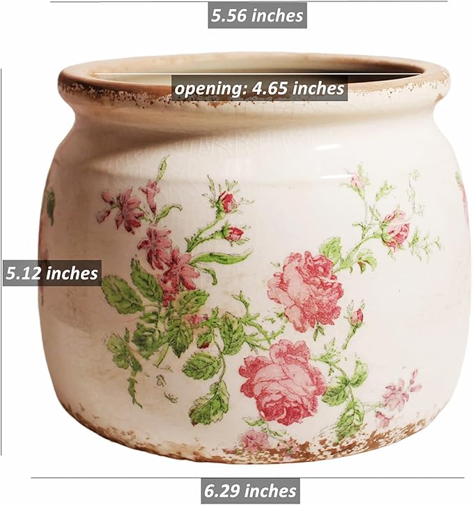 Ceramic Planters for Indoor Plants, Plant Pots with Drainage Hole, 6.29in. Flower Pots for Indoor Plants, Vintage Planters & Succulent Pots, Crackle Glaze Finish Plant Pots, Vintage Floral