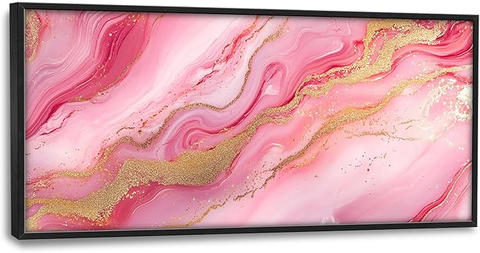 Lovira Abstract Pink Marble Large Wall Art Gold Wave Canvas Wall Decor Pictures Prints Painting Framed Modern Artwork for Living Room Bedroom Bathroom Office 30"x60"