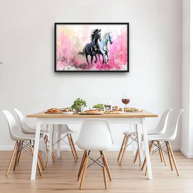 Flintis Large Horse Wall Art Black and White Horses Pictures Wall Decor Abstract Animal Canvas Painting Print Artworks Decorations Framed for Living Room Bathroom Master Bedroom Office 36L x 24W