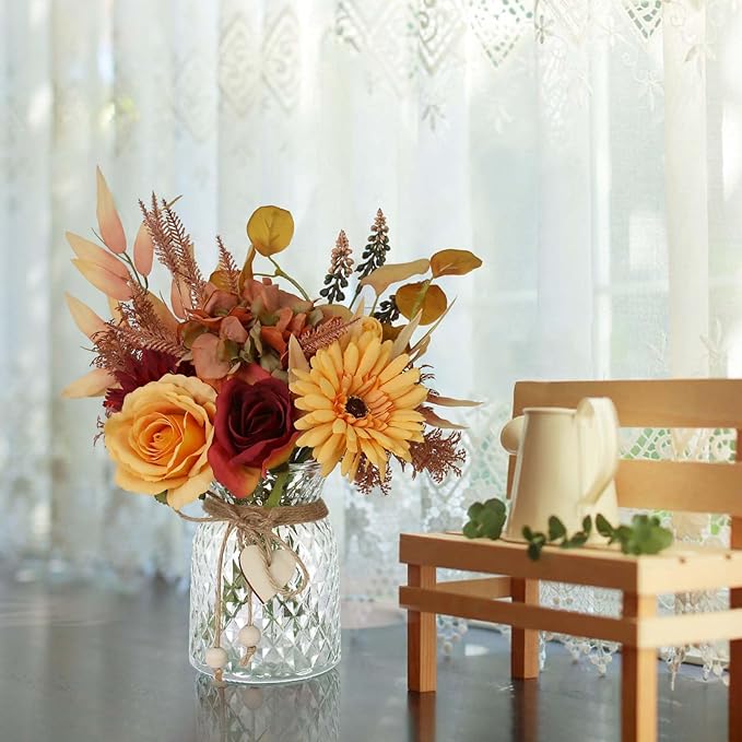 Leftover Fake Fall Flowers in Vase,Fall Flower Arrangements,Fall Floral Arrangement,Fall Table Decor,Fall Centerpieces for Tables,Fall Kitchen Decor,Fall Coffee Table Decor