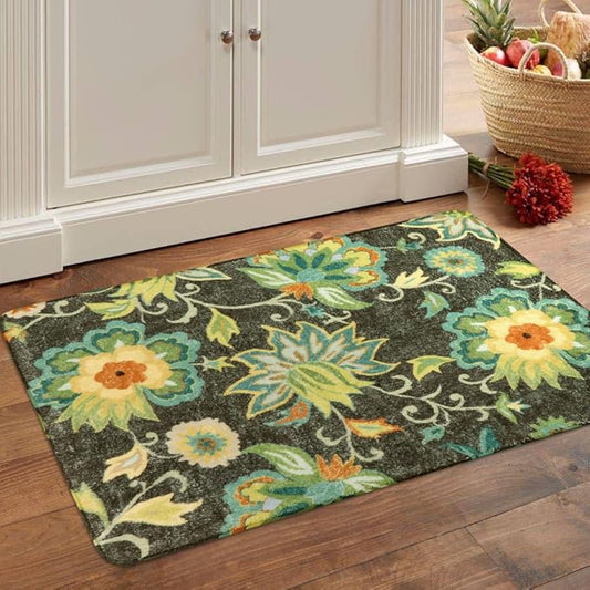 Lahome Collection Modern Floral Washable Area Rug - 2'x3' Green Small Entry Rug Accent Distressed Non-Slip Throw Floor Carpet for Door Mat Entryway Bedroom Living Laundry Room Kitchen