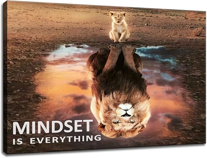 Motivational Wall Art Inspirational Canvas Painting Mindset is Everything Pictures Modern Entrepreneur Quotes Posters and Prints Artwork for Office Classroom Home Decorations Framed [36''W x 24''H]