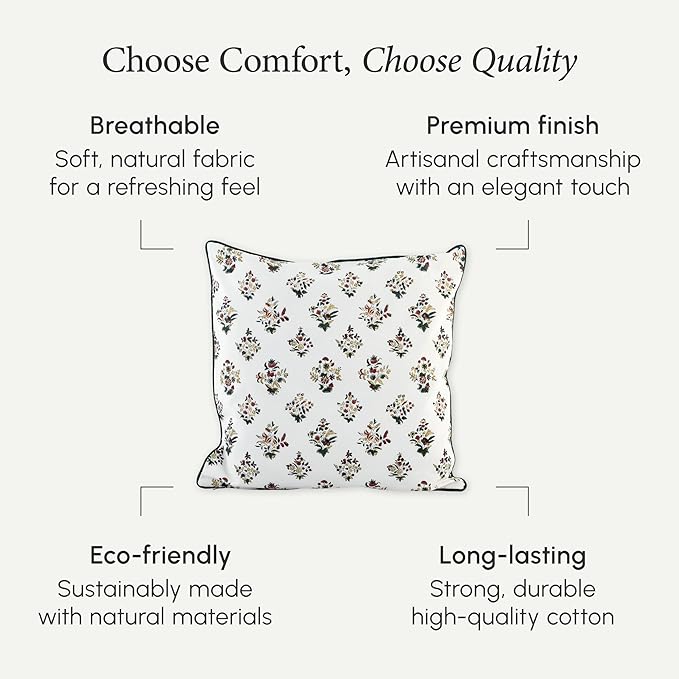 CPC 100% Cotton Throw Pillow Covers 24x24 Inch, Set of 2 Green Block Print Pattern Couch Pillow, Cute Boho Decorative Pillows for Living Room, Bedroom with Hidden Zipper- Fall Green