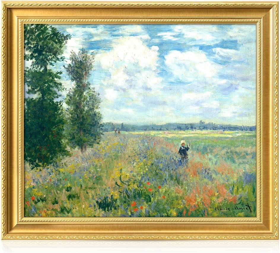 DECORARTS - Claude Monet Poppy Fields Near Argenteuil Giclee Print with Gold Solid Wood Frame, Impressionist Large Framed Wall Art, Ready to Hang, Framed Size28.75x24.75, Made in USA