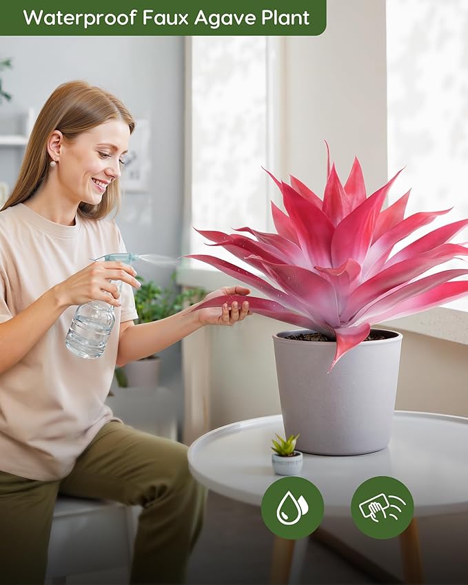 Velener Artificial Agave Plant Set, 28 Inch, Faux Aesthetic Plants for Home Decor, Realistic Fake Red and White Agave Plants Indoor Without Pot, Set of 2